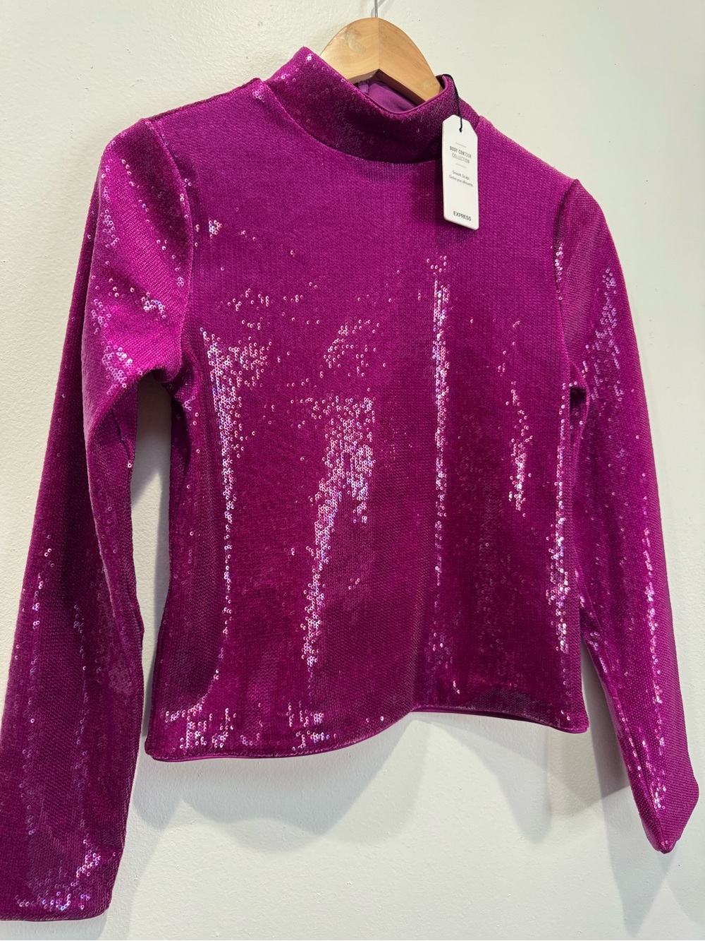 Express Girls' Magenta Sequin Mock-Neck Top